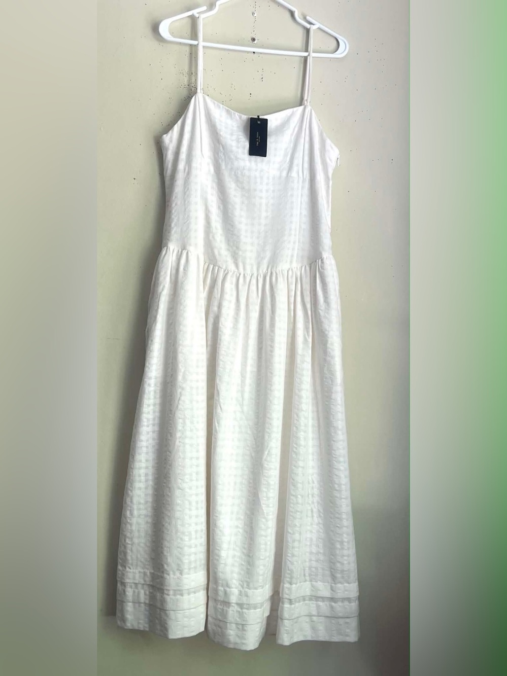 rag & bone White Textured Spaghetti-Strap Dress
